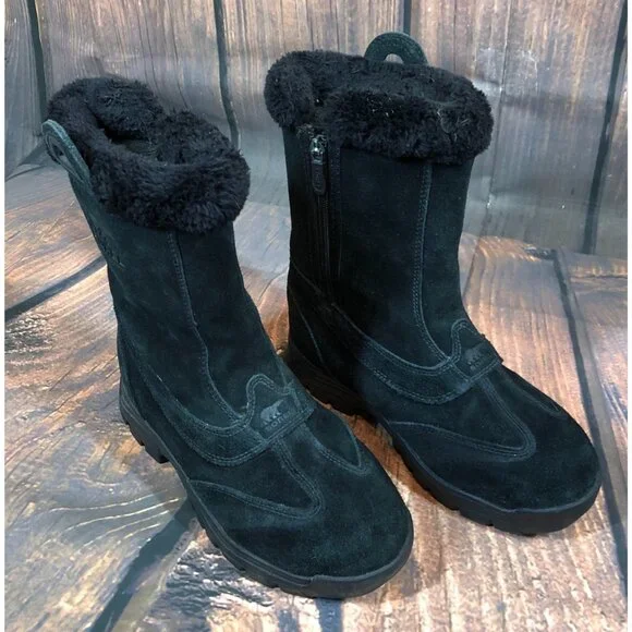 Sorel Waterfall Black Suede Thinsulate Winter Boots Womens 7 (i5g - Picture 4 of 11